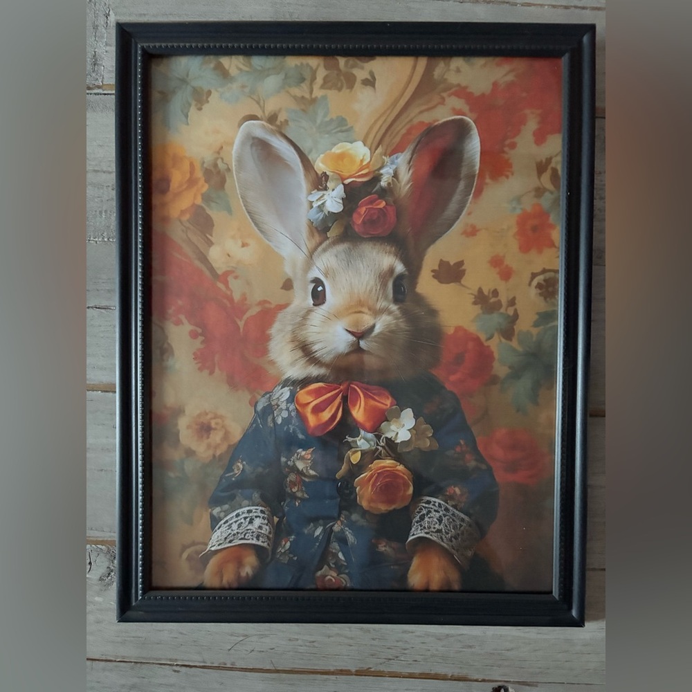 Victorian Bunny (Floral) Portrait Art Print Victorian framed 8x10